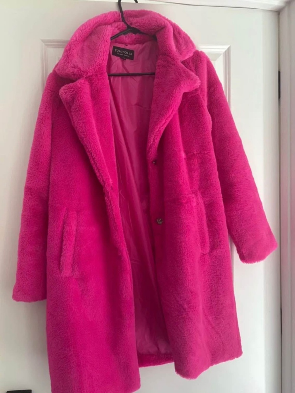 Hot pink faux fur coat